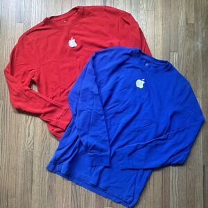 Official Apple Employee Shirt Red & Blue Long Sleeve Embroidered SZ Medium